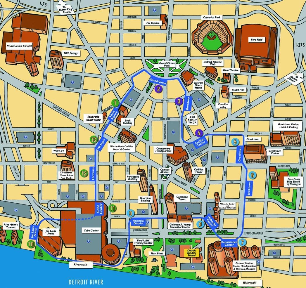 Detroit ტურისტული რუკა