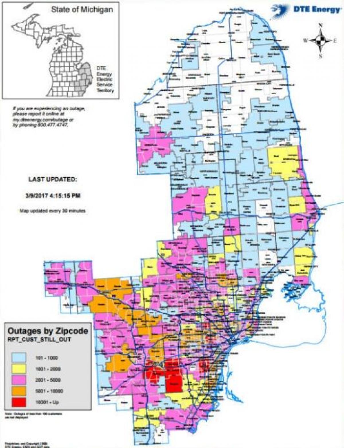 Detroit edison ძალა outage რუკა