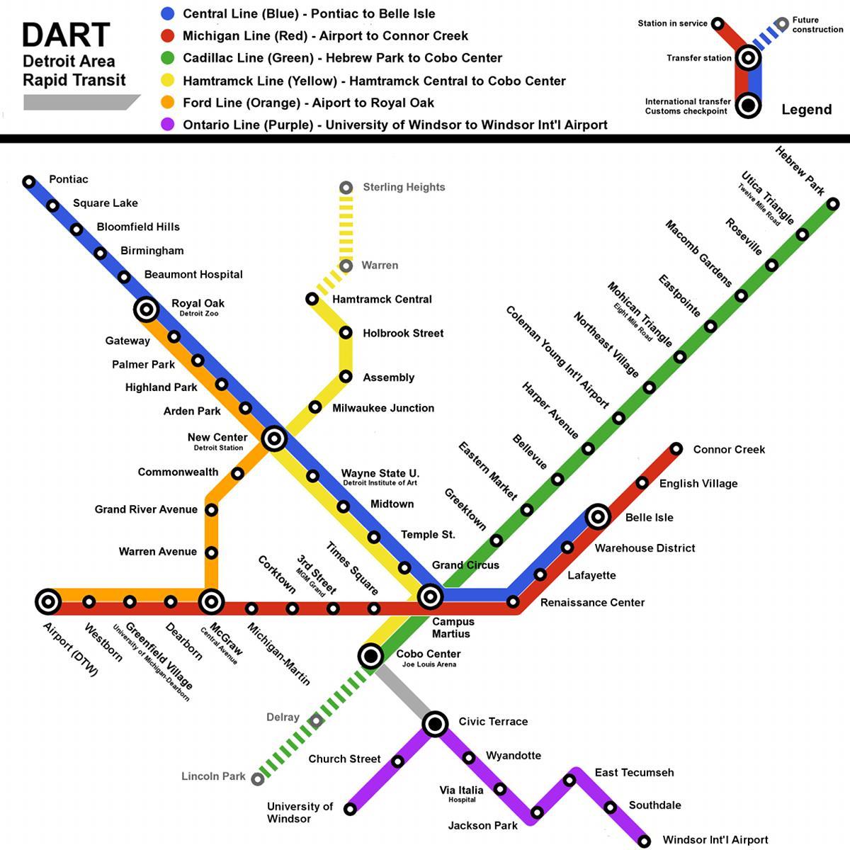 Detroit მატარებელი რუკა